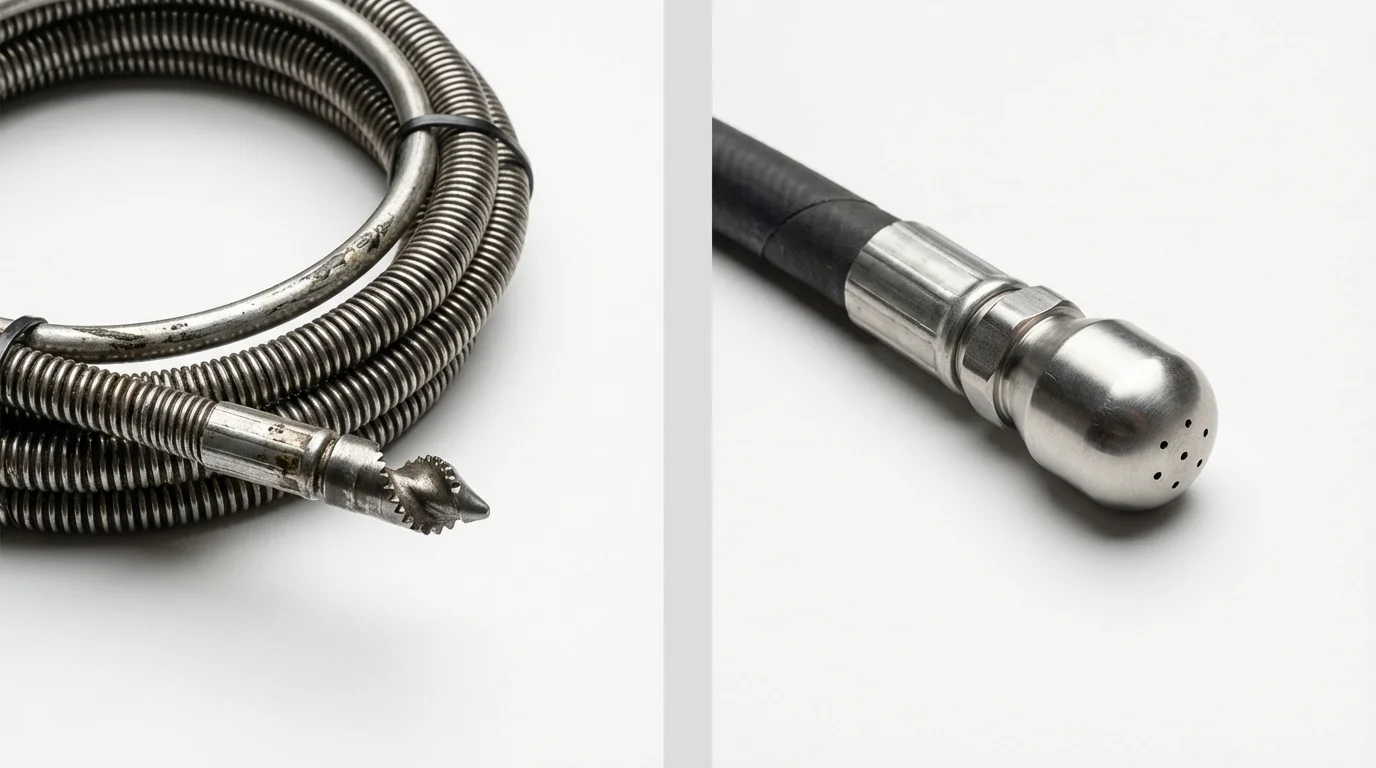 Drain snake cable and hydro jetting nozzle used for drain cleaning in Potsdam, NY